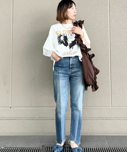 OKIRAKU(オキラク)の「(OKIRAKU×ROSEBUD)メッシュレイヤード スリーブ Tシャツ(スウェット・レディース・ホワイト系その他/グレー・FREE)」の18枚目の写真