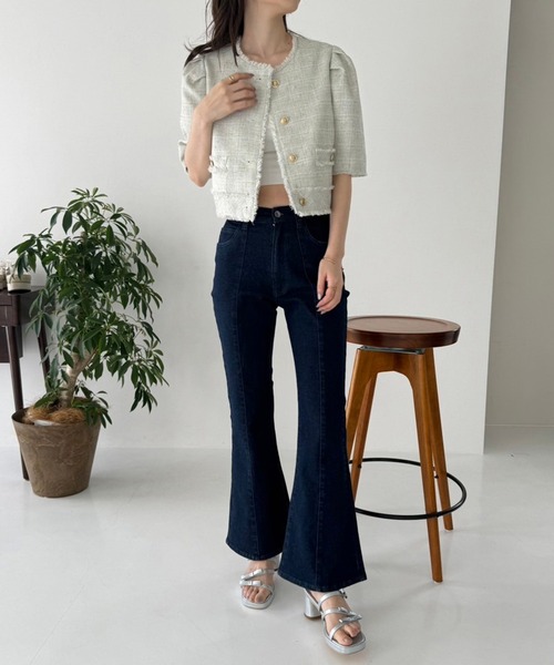 one after another NICE CLAUP(ワンアフターアナザーナイスクラップ)の「【再入荷】ツイードジャケット(ノーカラージャケット・レディース・ブラック/アイボリー/ミント・FREE)」の17枚目の写真