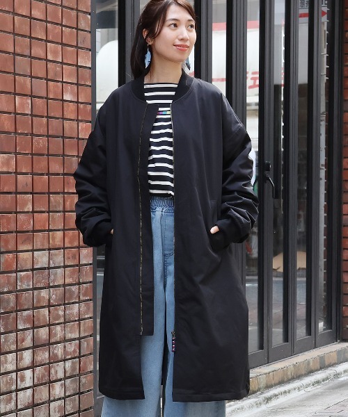 チチカカ（チチカカ）の「裏地配色ロングMA-1【大きいサイズ】（MA-1・レディース・カーキ/ブラック・3L）」の2枚目の写真