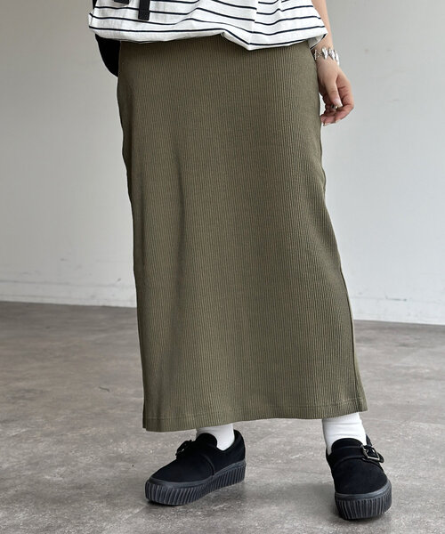 CPCM（シーピーシーエム）の「リブスカート（スカート・レディース・オリーブ/オレンジ/ブラック/グレー/アイボリー・SMALL/MEDIUM）」の4枚目の写真