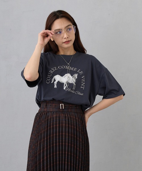 セール】ホースプリント＋刺繍TEE（Tシャツ/カットソー