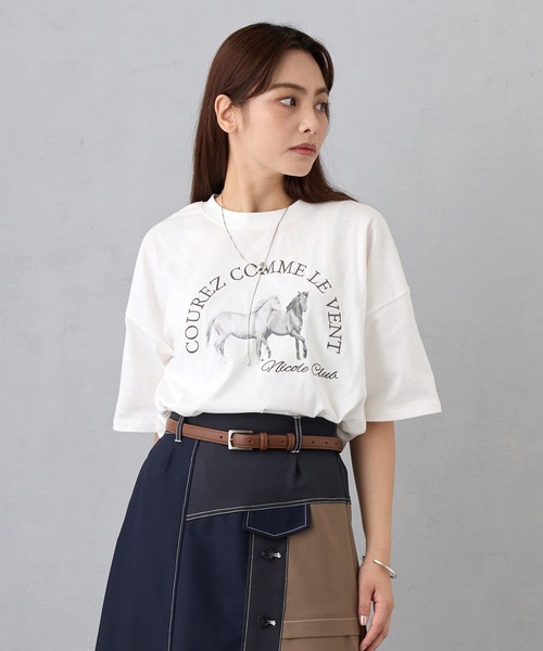 NICOLE CLUB(ニコル クラブ)の「ホースプリント+刺繍TEE(Tシャツ/カットソー・レディース・イエロー/オフホワイト/チャコールグレー・FREE)」の9枚目の写真