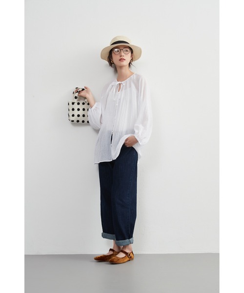 On One's Own(オンワンズオン)の「On One's Own シアー綿混長袖ギャザーブラウス(シャツ/ブラウス・レディース・ホワイト/ピンク系/パープル/ブルー・FREE)」の8枚目の写真