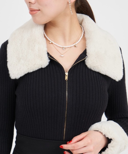 ROYAL PARTY（ロイヤルパーティー）の「ファー付ダブルZIPニット