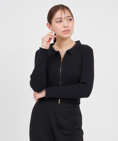 ROYAL PARTY(ロイヤルパーティー)の「ファー付ダブルZIPニットトップス(カーディガン/ボレロ・レディース・ブラック/オフホワイト/グレー・FREE)」の21枚目の写真