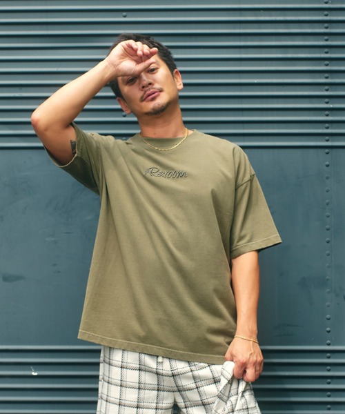 #Re:room(リルーム)の「3DロゴピグメントウォッシュビッグTシャツ(Tシャツ/カットソー・メンズ・カーキ/ライトブルー・S-M/M-L)」の5枚目の写真