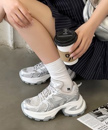 Sibra | バイカラー メッシュ ドッキング 厚底 ダッド スニーカー  【約6.5cmソール】(スニーカー)