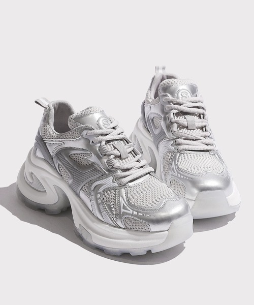 Sibra（シブラ）の「バイカラー メッシュ ドッキング 厚底 ダッド スニーカー  【約6.5cmソール】（スニーカー・レディース・シルバー/ホワイト・S/M/L）」の18枚目の写真