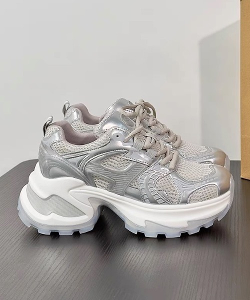 Sibra（シブラ）の「バイカラー メッシュ ドッキング 厚底 ダッド スニーカー  【約6.5cmソール】（スニーカー・レディース・シルバー/ホワイト・S/M/L）」の20枚目の写真