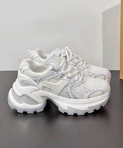 Sibra（シブラ）の「バイカラー メッシュ ドッキング 厚底 ダッド スニーカー  【約6.5cmソール】（スニーカー・レディース・シルバー/ホワイト・S/M/L）」の5枚目の写真