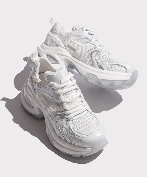 Sibra（シブラ）の「バイカラー メッシュ ドッキング 厚底 ダッド スニーカー  【約6.5cmソール】（スニーカー・レディース・シルバー/ホワイト・S/M/L）」の9枚目の写真