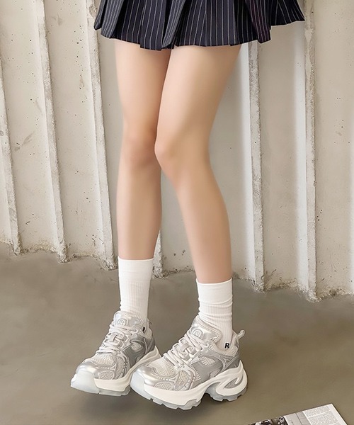 Sibra（シブラ）の「バイカラー メッシュ ドッキング 厚底 ダッド スニーカー  【約6.5cmソール】（スニーカー・レディース・シルバー/ホワイト・S/M/L）」の16枚目の写真