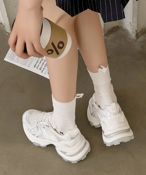 Sibra（シブラ）の「バイカラー メッシュ ドッキング 厚底 ダッド スニーカー  【約6.5cmソール】（スニーカー・レディース・シルバー/ホワイト・S/M/L）」の21枚目の写真