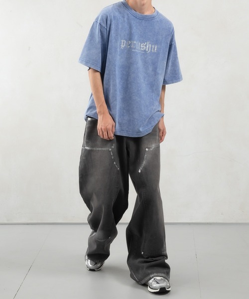 Perushu(ペルーシュ)の「スタッズロゴヴィンテージライクTシャツ(Tシャツ/カットソー・メンズ・ブルー/ブラック/ブラウン・MEDIUM/LARGE)」の14枚目の写真