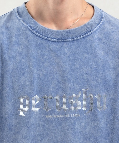 Perushu(ペルーシュ)の「スタッズロゴヴィンテージライクTシャツ(Tシャツ/カットソー・メンズ・ブルー/ブラック/ブラウン・MEDIUM/LARGE)」の8枚目の写真