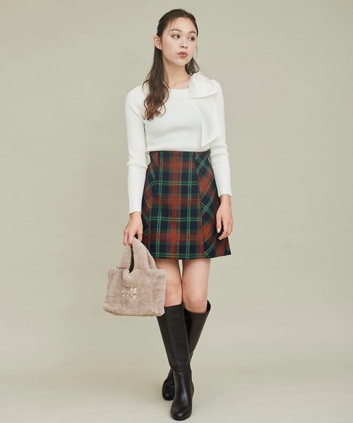31 Sons de mode（トランテアン　ソン　ドゥ　モード）の「ダブルパターンチェックミニスカート（スカート・レディース・ホワイト×ブラック/ブラウン・36/38）」の14枚目の写真