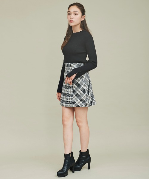 31 Sons de mode（トランテアン　ソン　ドゥ　モード）の「ダブルパターンチェックミニスカート（スカート・レディース・ホワイト×ブラック/ブラウン・36/38）」の6枚目の写真