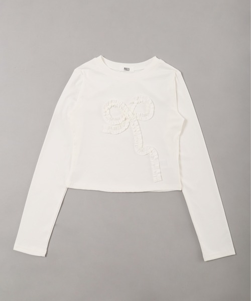 PHILLY（フィリー）の「【PHILLY】ギャザーリボントップス（Tシャツ/カットソー・レディース・グレー/ブラック/ホワイト・FREE）」の18枚目の写真