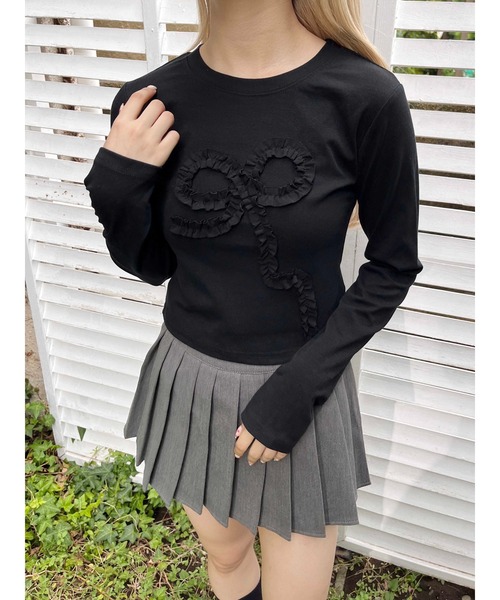 PHILLY（フィリー）の「【PHILLY】ギャザーリボントップス（Tシャツ/カットソー・レディース・グレー/ブラック/ホワイト・FREE）」の8枚目の写真