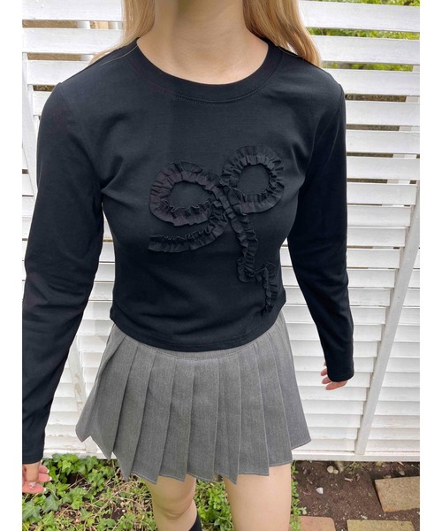 PHILLY（フィリー）の「【PHILLY】ギャザーリボントップス（Tシャツ/カットソー・レディース・グレー/ブラック/ホワイト・FREE）」の9枚目の写真