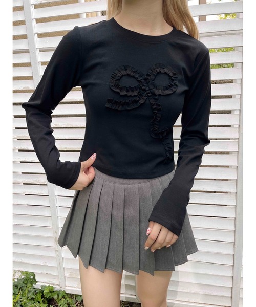 PHILLY（フィリー）の「【PHILLY】ギャザーリボントップス（Tシャツ/カットソー・レディース・グレー/ブラック/ホワイト・FREE）」の10枚目の写真