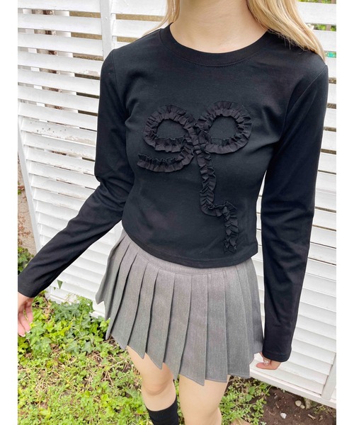 PHILLY（フィリー）の「【PHILLY】ギャザーリボントップス（Tシャツ/カットソー・レディース・グレー/ブラック/ホワイト・FREE）」の11枚目の写真