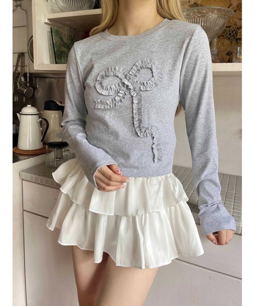 PHILLY（フィリー）の「【PHILLY】ギャザーリボントップス（Tシャツ/カットソー・レディース・グレー/ブラック/ホワイト・FREE）」の12枚目の写真