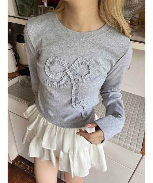 PHILLY（フィリー）の「【PHILLY】ギャザーリボントップス（Tシャツ/カットソー・レディース・グレー/ブラック/ホワイト・FREE）」の13枚目の写真