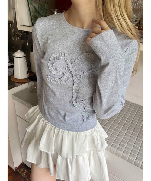 PHILLY（フィリー）の「【PHILLY】ギャザーリボントップス（Tシャツ/カットソー・レディース・グレー/ブラック/ホワイト・FREE）」の14枚目の写真