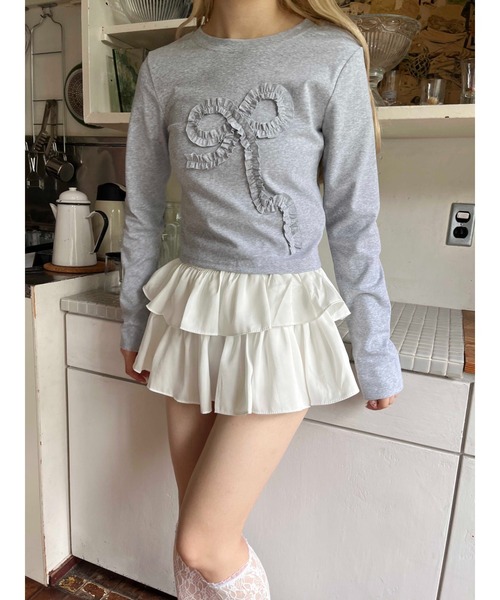 PHILLY（フィリー）の「【PHILLY】ギャザーリボントップス（Tシャツ/カットソー・レディース・グレー/ブラック/ホワイト・FREE）」の15枚目の写真