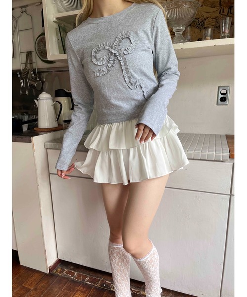 PHILLY（フィリー）の「【PHILLY】ギャザーリボントップス（Tシャツ/カットソー・レディース・グレー/ブラック/ホワイト・FREE）」の16枚目の写真