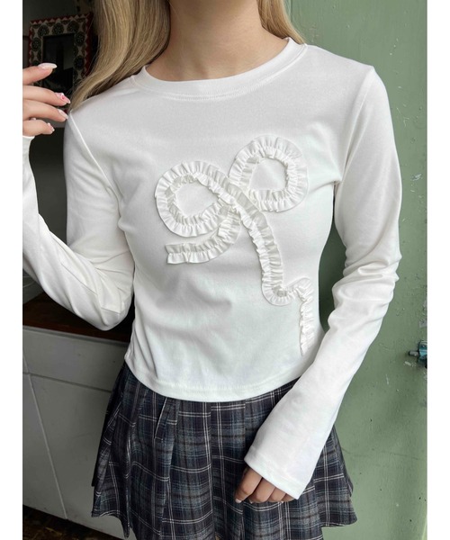 PHILLY（フィリー）の「【PHILLY】ギャザーリボントップス（Tシャツ/カットソー・レディース・グレー/ブラック/ホワイト・FREE）」の5枚目の写真