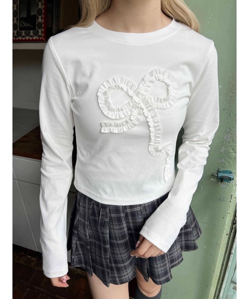 PHILLY（フィリー）の「【PHILLY】ギャザーリボントップス（Tシャツ/カットソー・レディース・グレー/ブラック/ホワイト・FREE）」の6枚目の写真