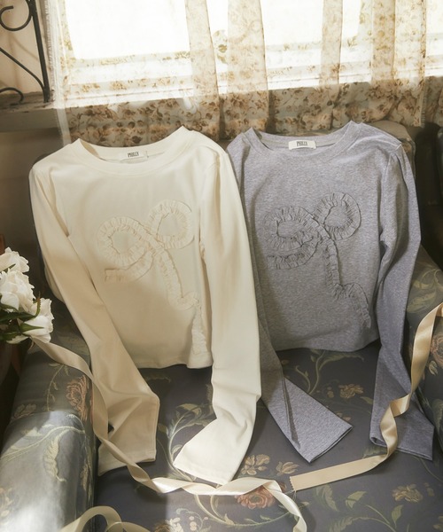 PHILLY（フィリー）の「【PHILLY】ギャザーリボントップス（Tシャツ/カットソー・レディース・グレー/ブラック/ホワイト・FREE）」の17枚目の写真