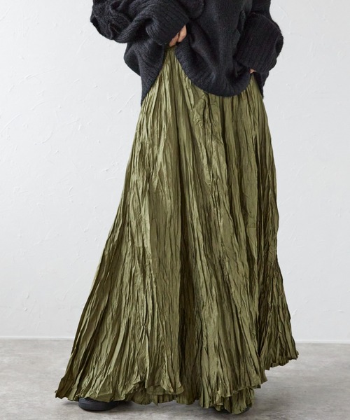 ap retro（アプレトロ）の「ワッシャーロングスカート（スカート・レディース・グレー/チャコールグレー/ブラック/カーキ/モカ/ネイビー/ベージュ・FREE）」の6枚目の写真