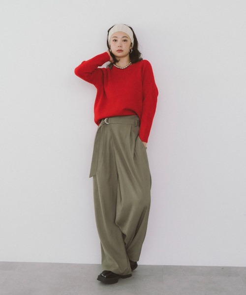 HANNE(アン)の「クルーネックカラーニットプルオーバー(ニット/セーター・レディース・レッド/グレー/ブルー・FREE)」の4枚目の写真