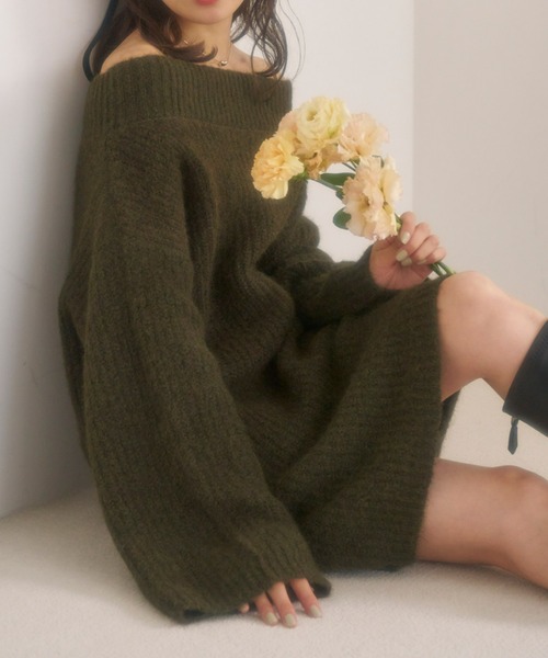 Olu.(オルドット)の「2wayミディニット(ニット/セーター・レディース・ピンク/アイボリー/カーキ・FREE)」の19枚目の写真