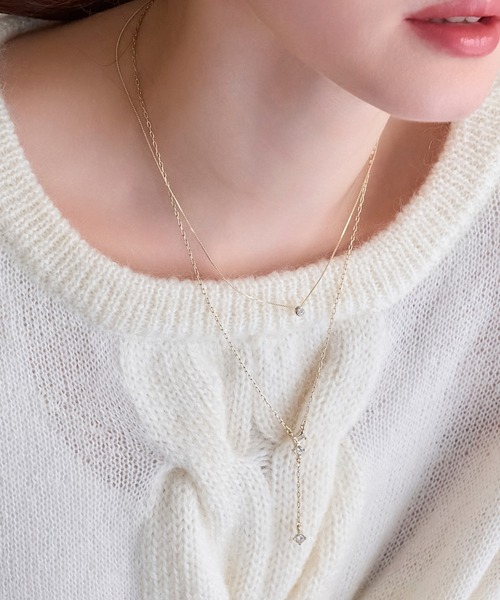 Phoebe(フィービィー)の「【金属アレルギー対応/長さ調節可能】ラディアンスビジューYラインネックレス/Y字/最大全長:47cm/ニッケルフリー(ネックレス・レディース・イエローゴールド/シャンパン・FREE)」の11枚目の写真