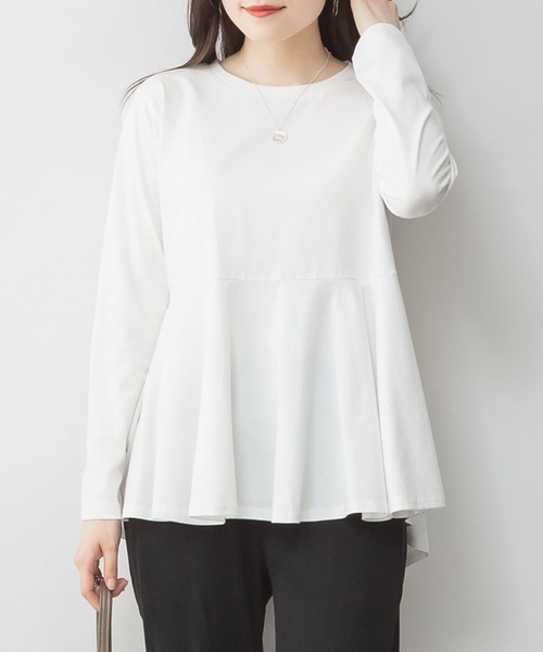 LARU(ラルー)の「裾フレア 長袖 カットソー(Tシャツ/カットソー・レディース・ブラック/オフホワイト/チャコールグレー・M-L)」の5枚目の写真