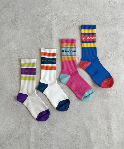 BOKU HA TANOSII（ボク　ハ　タノシイ）の「【BOKU HA TANOSII】ラメラインロゴソックス/kids19-21cm（ソックス/靴下・キッズ・ホワイト/オフホワイト/ピンク/ブルー・19-21cm）」の5枚目の写真