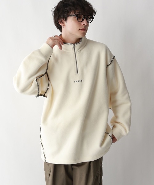 セール】フリース/ワンポイント刺繍ステッチハーフジップ（スウェット