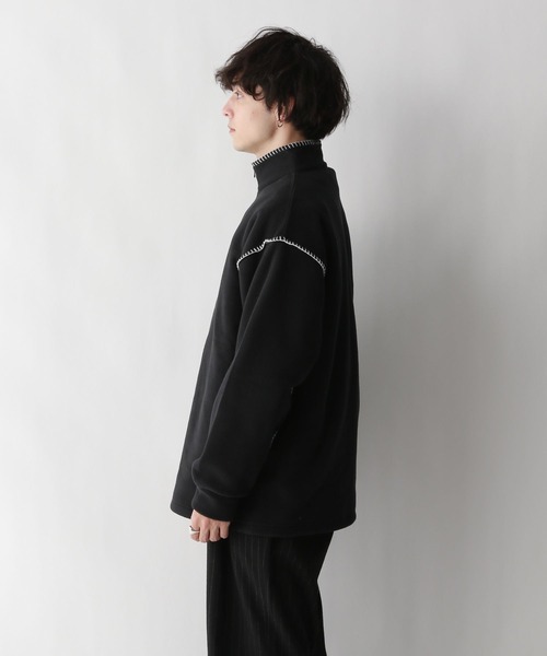 セール】フリース/ワンポイント刺繍ステッチハーフジップ（スウェット