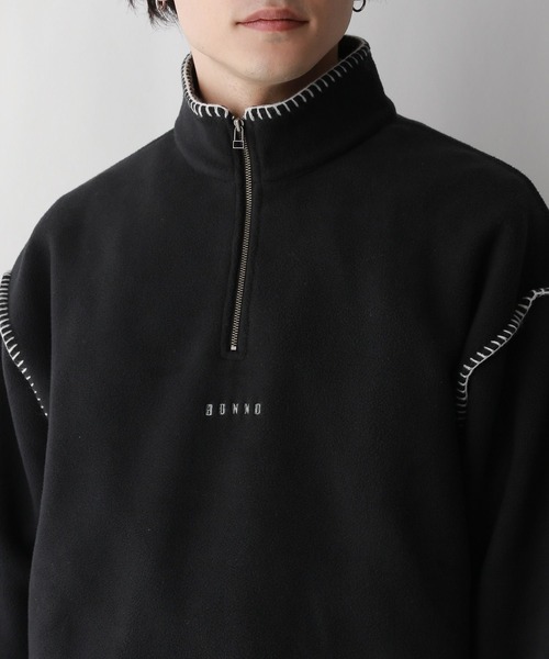 セール】フリース/ワンポイント刺繍ステッチハーフジップ（スウェット