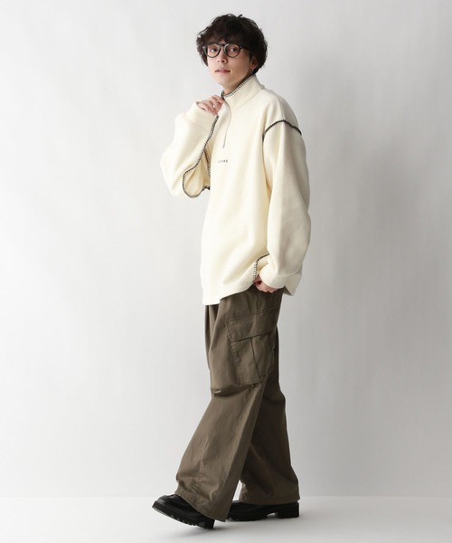 セール】フリース/ワンポイント刺繍ステッチハーフジップ（スウェット