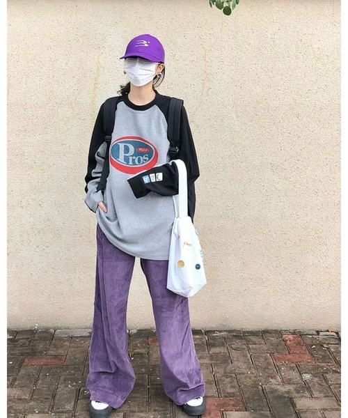 FUNdaysion(ファンデイション)の「袖配色ロゴプリントルーズワッフルトップス(Tシャツ/カットソー・レディース・グレー・M)」の9枚目の写真