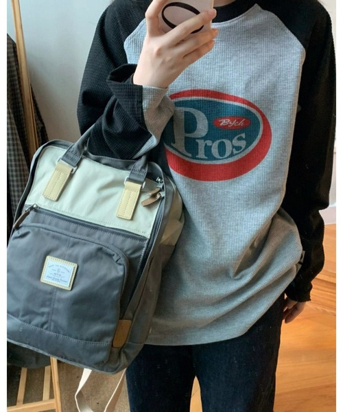 FUNdaysion(ファンデイション)の「袖配色ロゴプリントルーズワッフルトップス(Tシャツ/カットソー・レディース・グレー・M)」の20枚目の写真