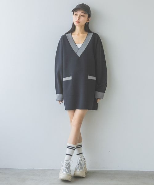 JEANASIS（ジーナシス）の「12GハイショクジャガードVミニワンピース