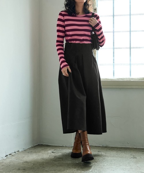 STYLE DELI(スタイルデリ)の「カラーボーダーリブトップス(Tシャツ/カットソー・レディース・グリーン/ボルドー/ブルー・FREE)」の16枚目の写真