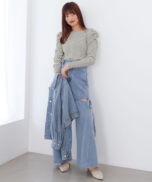 MAJESTIC LEGON（マジェスティックレゴン）の「クルーネックパワショルトップス（Tシャツ/カットソー・レディース・ブラック/アイボリー/ホワイト系その他2・MEDIUM）」の13枚目の写真