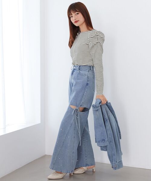 MAJESTIC LEGON（マジェスティックレゴン）の「クルーネックパワショルトップス（Tシャツ/カットソー・レディース・ブラック/アイボリー/ホワイト系その他2・MEDIUM）」の14枚目の写真